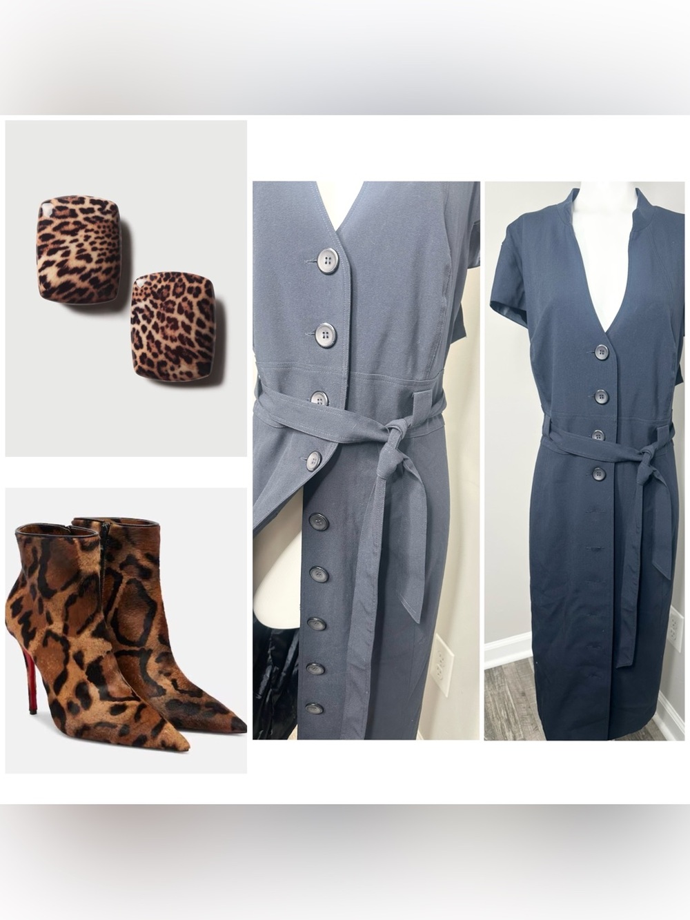 Sandra Darren Navy Button-Front Belted Midi Dress-24